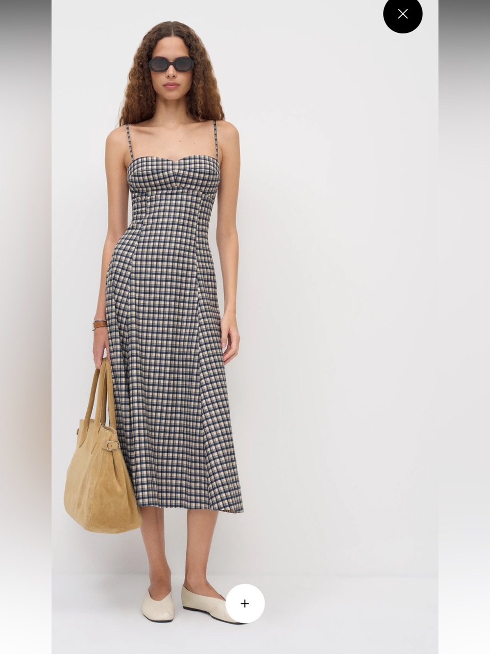 Reformation Kailani Dress Black and Cream Plaid Midi Slip Dress